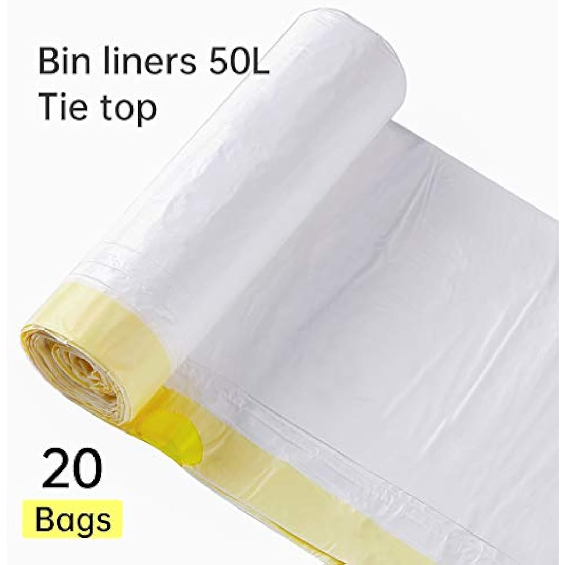 blkk Bin Bags Heavy Duty Bin Liners 50L Swing Bin Liners Strong Pedal Drawstring Bin Bags with Tie Handle Unscented 1 Roll, 20 Counts in All