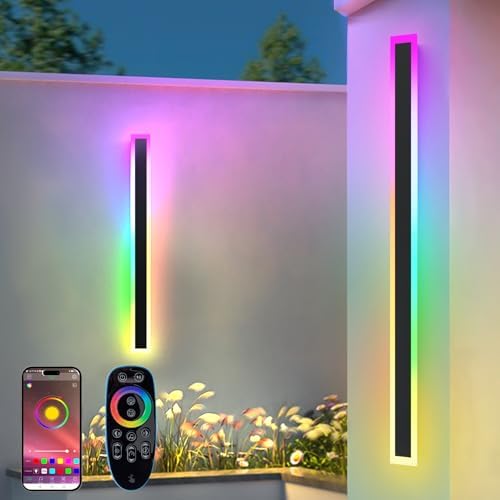 Zihoi RGB Outdoor Wall Lights, 100CM 2Pack RGB/Warm/White Dimmable Modern Led Wall Lighting, Long Wall Sconce with Remote and APP Control for Outdoor/Indoor Party Gathering