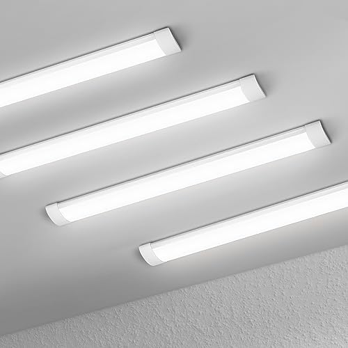 muzha 4 Packs LED Batten Lights，PC Body， 5FT 50W 4000k 5000lm,Low Profile Wall or Ceiling Surface Mounted Fitting for Home/Workshop/Office/School Restaurant (5FT)