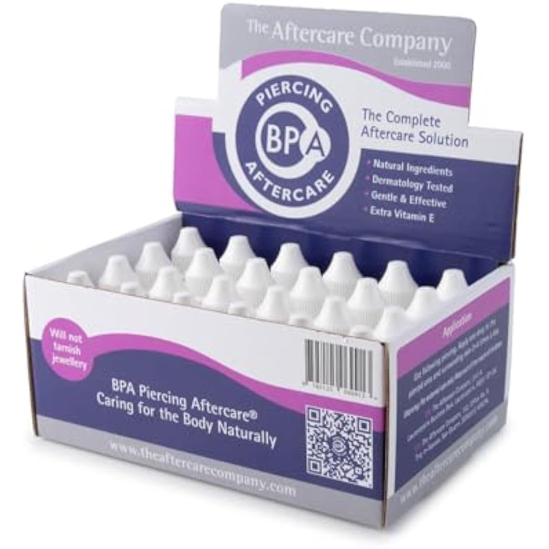 BPA Piercing Aftercare - Box 24 x 10ml from The Aftercare Company - Dermatology Approved -Vegan Friendly - Cruelty Free - Unique Formula.