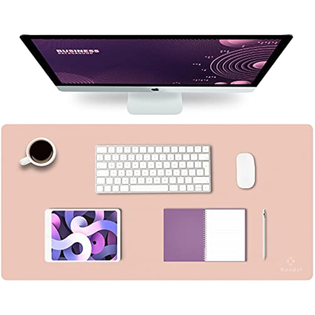 K KNODEL Large Office Leather Desk Mat, Mouse and Keyboard Pad, Computer and Laptop Mat, Desktop Protector and Cover, Writing Pad and Blotter (80x40cm, Pink)