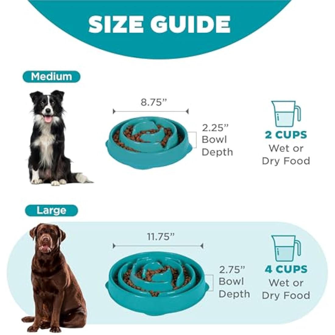 Outward Hound Slow Feeder Dog Bowl - Makes Meal Time Fun, Slows Down Eating, Promotes Healthy Digestion, Prevents Bloat | Slip Resistant and Durable, Food and Water Bowl, Size Large (Turquoise)