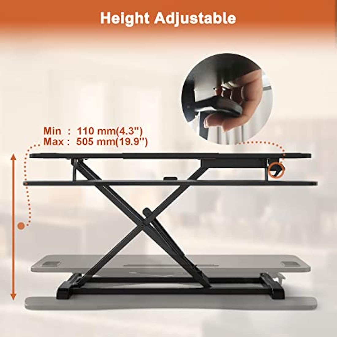 PUTORSEN 37.4 inch Standing Desk Converter, Height Adjustable Ergonomic Adjustable Sit Stand Desk Converter with 37.2 inch Keyboard Tray and Tablet Slot, Black
