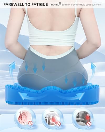 Gel Seat Cushion, Pressure Cushion 2025 Double-Structure Ergonomics Honeycomb Office Chair Soft Sitter Desk Chair Coccyx Sciatica Cushion for Long Sitting Kayak Wheelchair Car Seat Cushions Blue