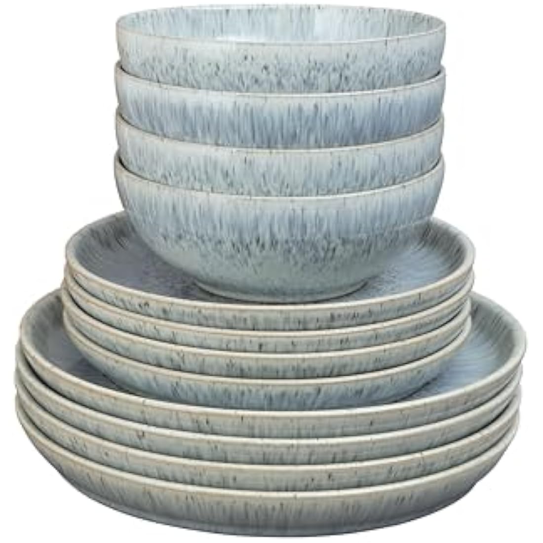 Denby - Halo Speckle Coupe Dinner Set For 4 - 12 Piece Ceramic Tableware - Dishwasher Microwave Safe Stoneware Crockery - Reactive Glaze, Grey - 4 x Dinner Plate, 4 x Medium Plate, 4 x Cereal Bowl