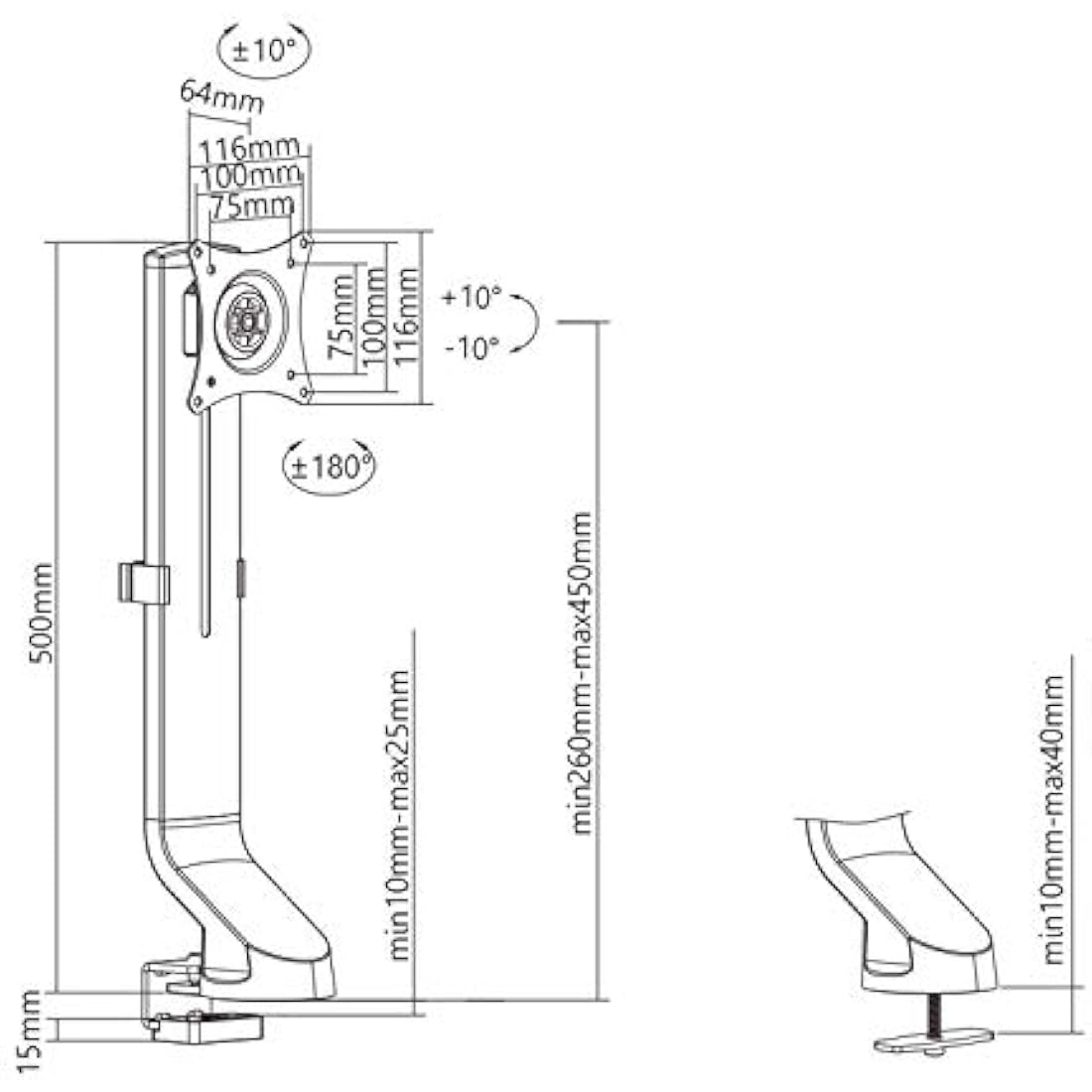 Maclean MC-853 For 1 Monitor Screen Mount Desk Mount With Computer Desk Bracket 17 to 32 "VESA 75x75 100x100 to 8kg (For 1 Screen)