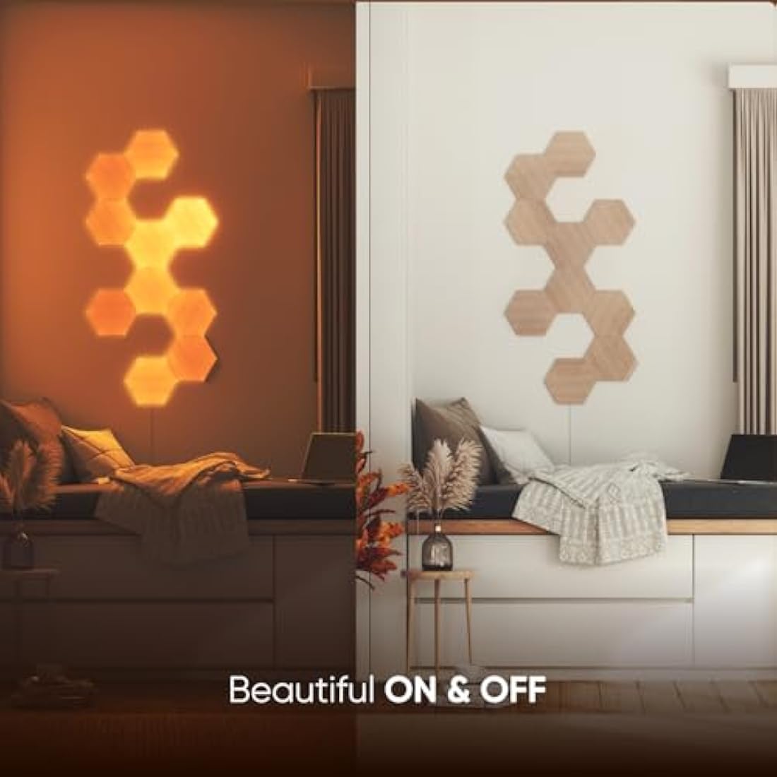 Nanoleaf Elements Hexagon Expansion Pack, 3 Additional Wood Look Light Panels - Dimmable & Modular Smart LED Wi-Fi Wall Mood Lights, Works with Alexa Google Assistant Apple Homekit, for Room Decor