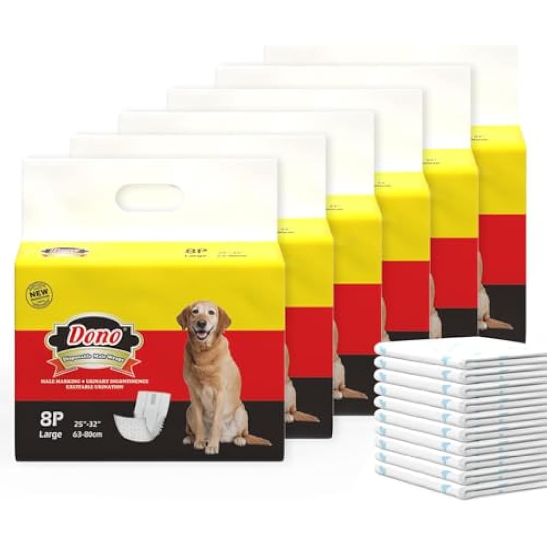 Dono Dog Nappies Disposable,Belly Bands,Dog Diapers with Wetness Indicator,Super Absorbent & Leak-proof,Male Dog Wraps for Incontinence,Marking Issues,Traveling (6L -48count)