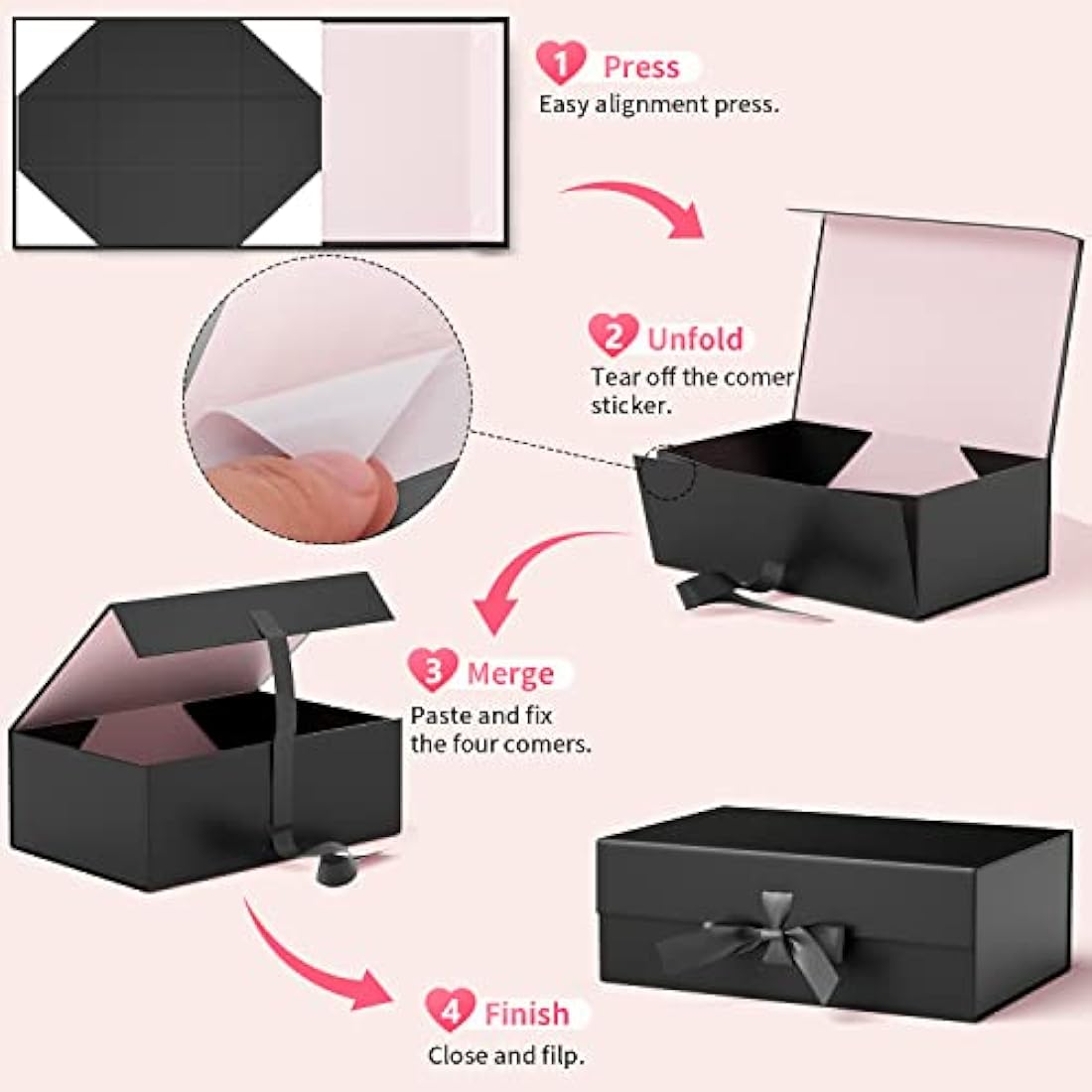 GIFTSAY Magnetic Gift Box for Presents 32.2 x20.3 x11.4 cm,Large Gift Boxes Black with Lid for Gifts, Paper Wedding Favor Boxes,Birthday Gift Box Bulk, Party Favor Boxes