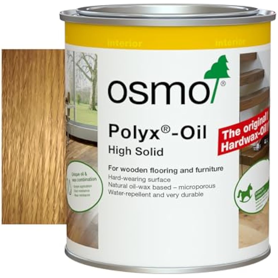 Osmo Polyx®-Oil Hard Wax Oil 3032 - Clear Satin, 750ml - Durable Wood Finish for Furniture & Floors Water & Dirt Resistant Treatment for Oak, Pine, Spruce, Beech & More