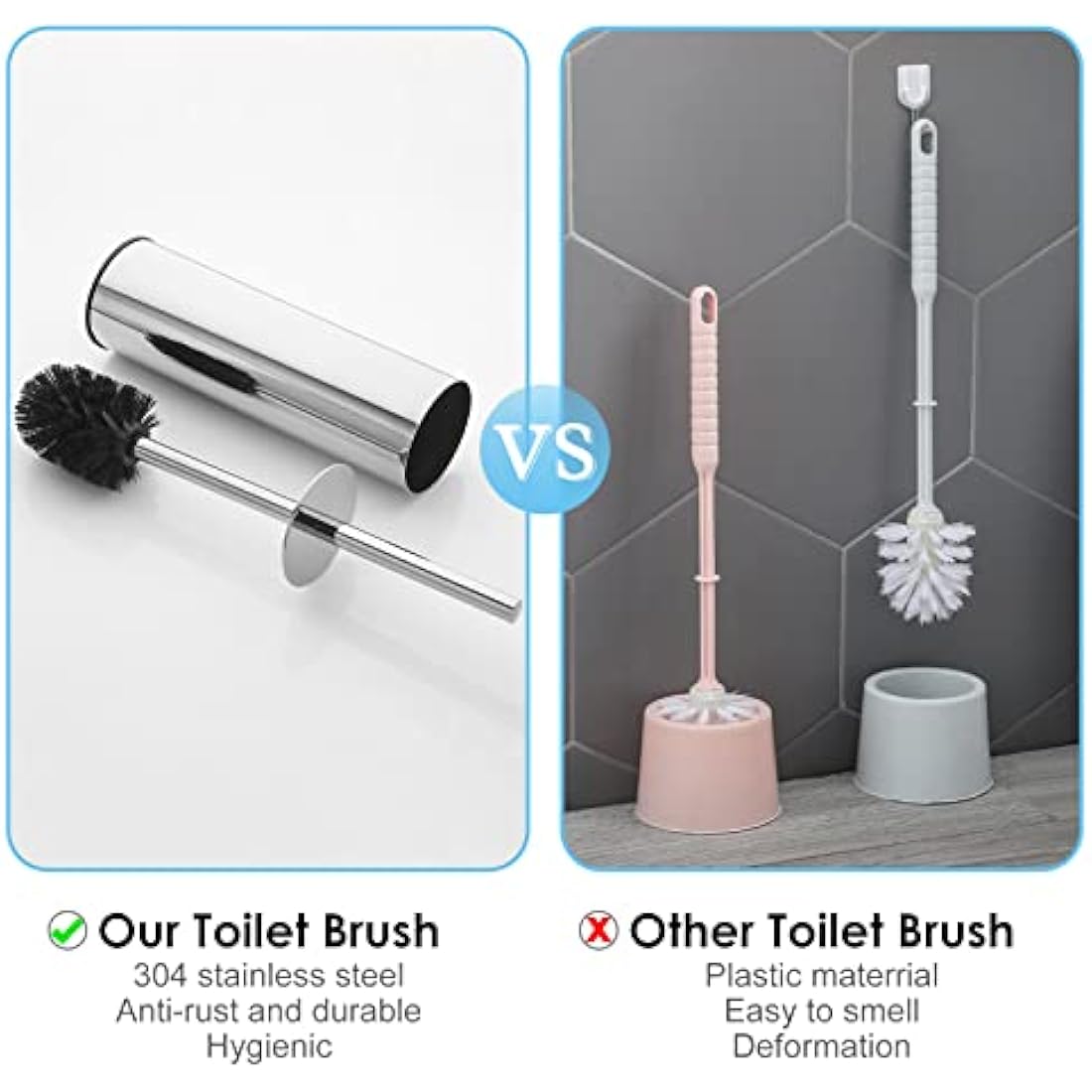 BGL 304 Stainless Steel Toilet Brush Long Bucket Stand Round Toilet Brush with Holder Chrome