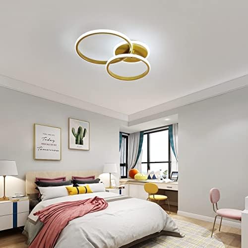 Comely LED Ceiling Light, 42W Gold Chandeliers Ceiling Lights, Modern Flush Mount LED Ceiling Lamp for Living Room Kitchen Office Bedroom Dining Room, 6500K Cool White Light