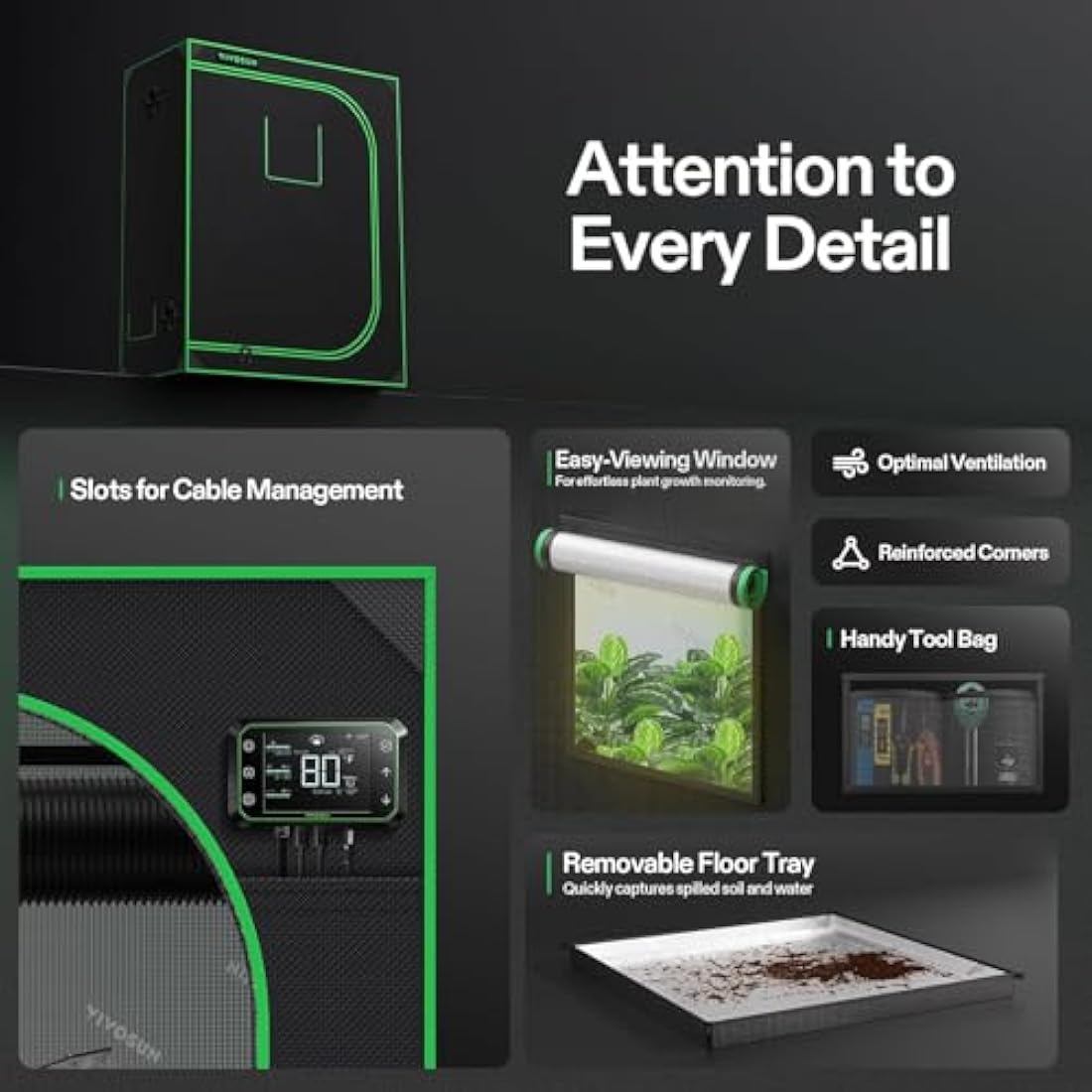 VIVOSUN Grow Tent 120 x 60 x 150 cm, Made of Highly Reflective Mylar, with Viewing Window and Base Tray for Hydroponics and Indoor Growing, S425, Suitable for VS2000