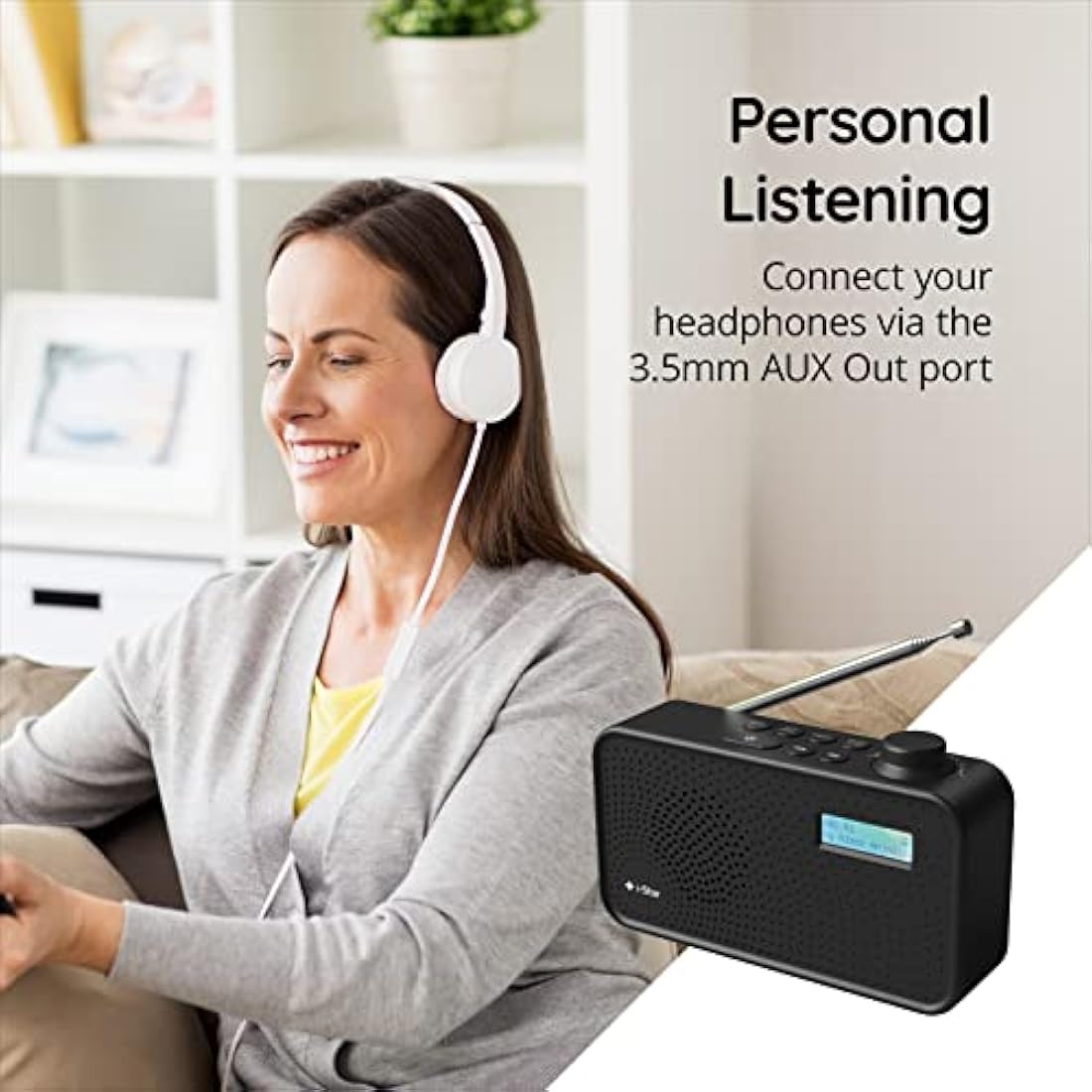 DAB Radio Portable, DAB Plus/DAB Radio, FM Radio, Small Radio, Digital Radio Mains Powered or Battery, USB Charging, Clear LCD Display (Black)