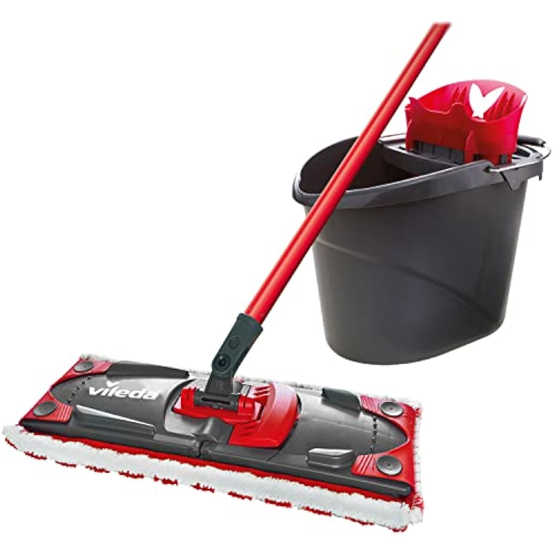 Vileda UltraMax Flat Mop and Bucket Set, Red, 2 Count (Pack of 1)