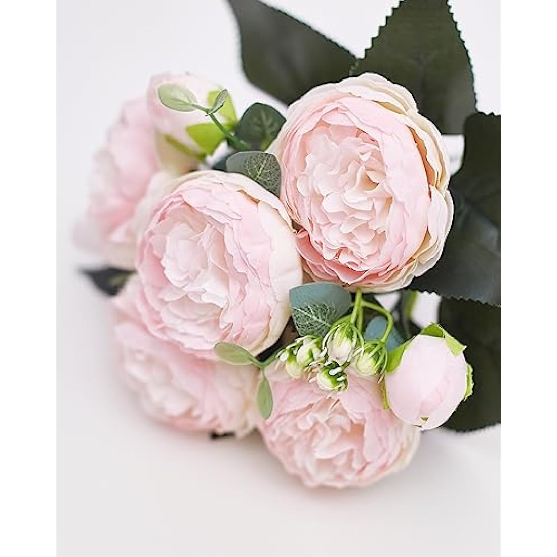 The Baked Studio - Silk Peony and Tea Rose Artificial Bouquet 9 Heads Realistic Fake Plant for DIY Craft Cake Living Room Home Wedding Decoration (LIGHT PINK)
