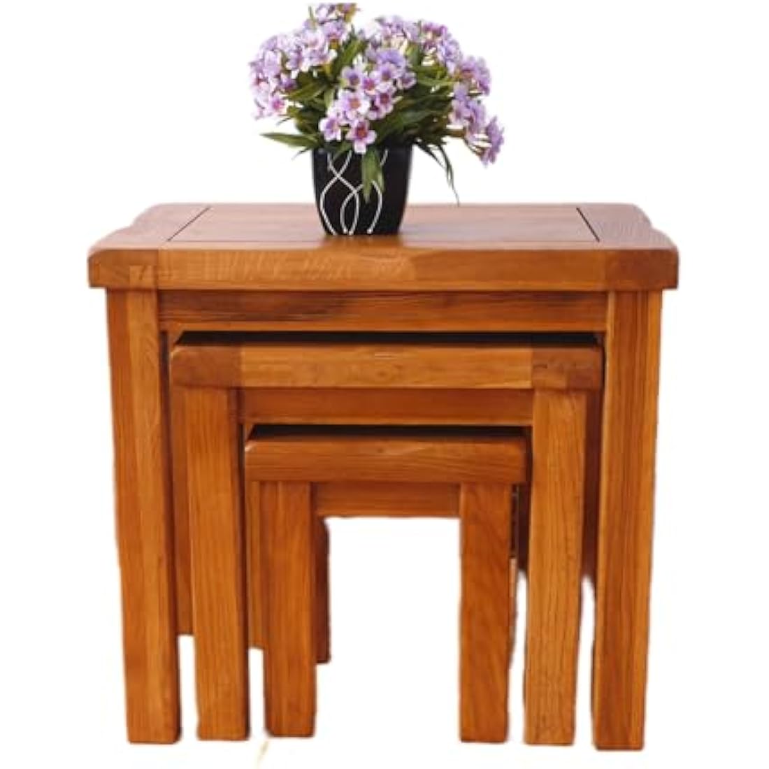 Kemtpase Nesting Table Solid OAK Nest of 3 Tables Wooden Side Nesting Wood End Coffee Lamp Table Rustic Sets