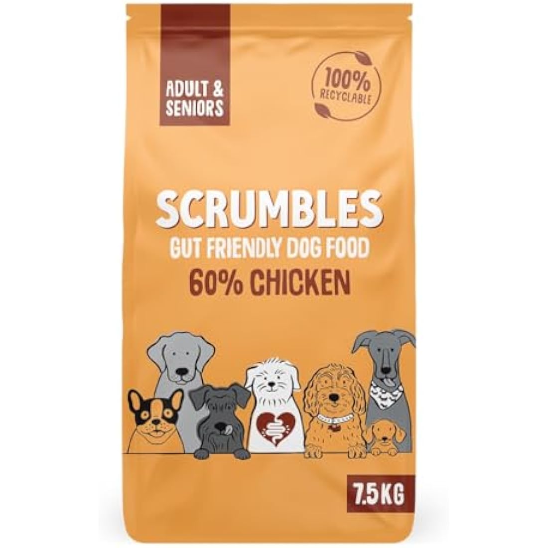 Scrumbles Natural Dry Dog Food, Gluten Free Recipe With Fresh Chicken, For Adults And Senior Breeds, 7.5Kg Bag