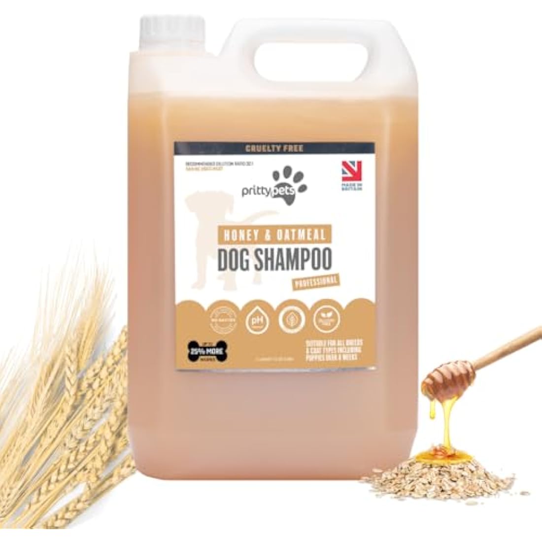 Oatmeal Dog Shampoo PRITTY PETS 5 LITRE Oatmeal Shampoo for Dogs - Professional PH Balanced, Cruelty Free, Silicone & Paraban Free, Puppy Friendly Dog Grooming Shampoo - Made in the UK (5L)