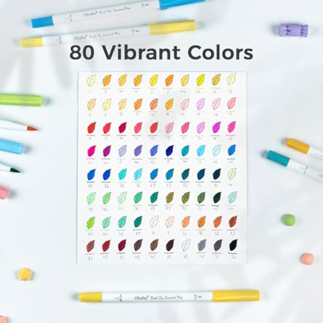 Ohuhu 80 Colours Dual Tip Brush & Fineliner Art Markers - Premium Journaling Pens for Bullet Journals, Calligraphy & Lettering - Water-Based Colouring Markers for Adults, Card Making & Art Projects