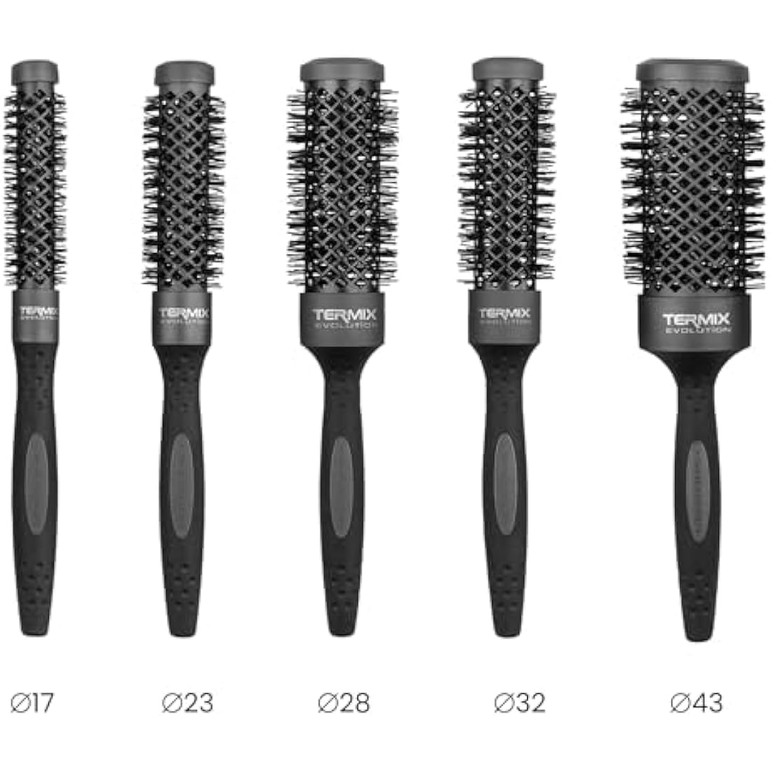 Pack Termix Evolution Plus - Hairbrushes for thick hair with Ionized bristles for thick and difficult to manage hair- It includes 5 diametres Ø 17, 23, 28, 32 y 43 mm