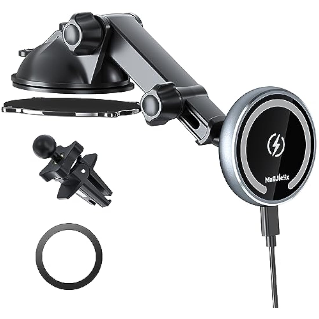 MAGJIEYX for MagSafe Car Mount Charger, Magnetic Wireless Fast Charging for iPhone15,14, 13, 12 Pro Max,Plus,Mini,3-in-1 Vent/Dash/Windshield Auto-Alignment Phone Holder（No 36W QC3.0 Adapter）