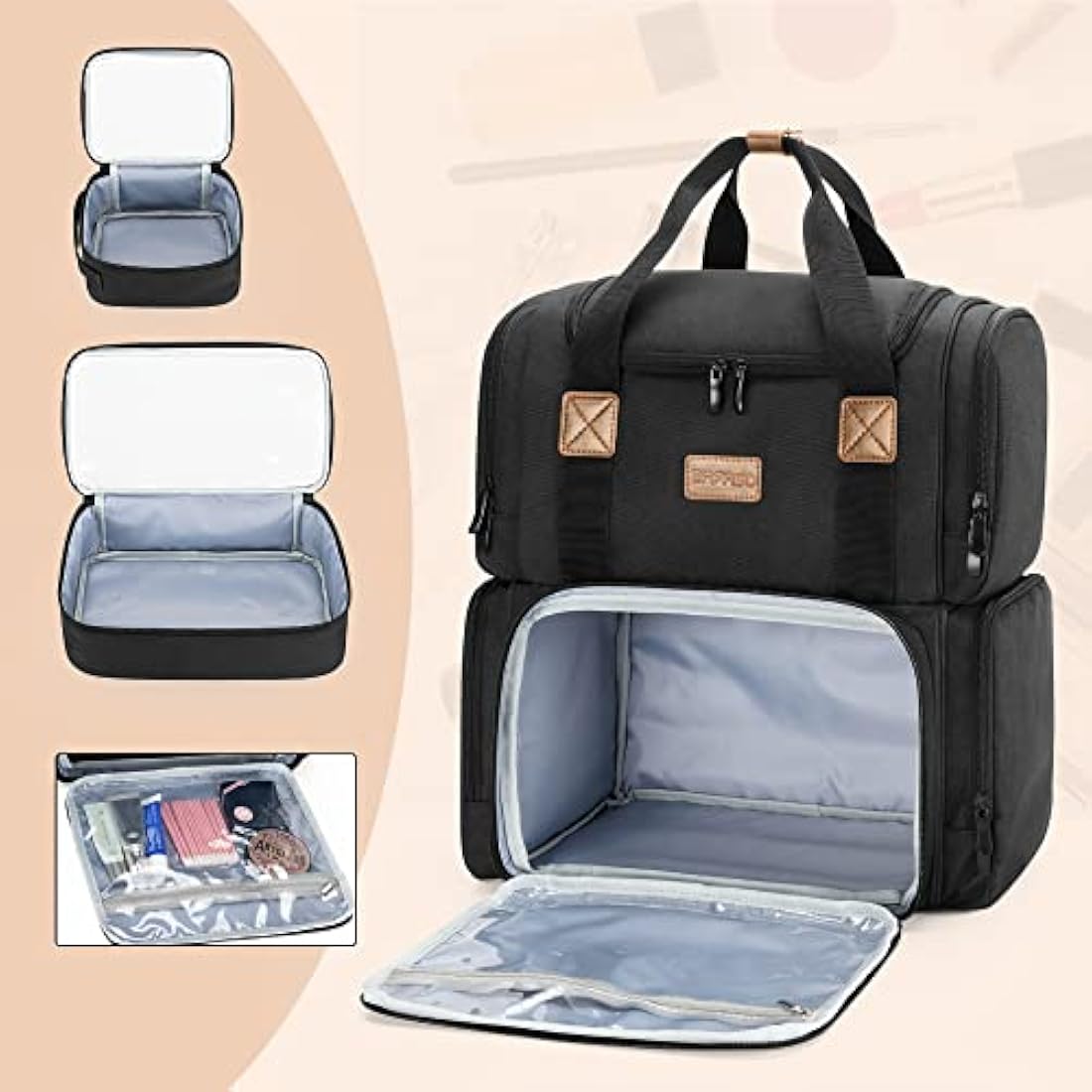 BAFASO Makeup Backpack with 3 Inner Removable Pouches, Travel Makeup Bag with Multiple Pockets, Black