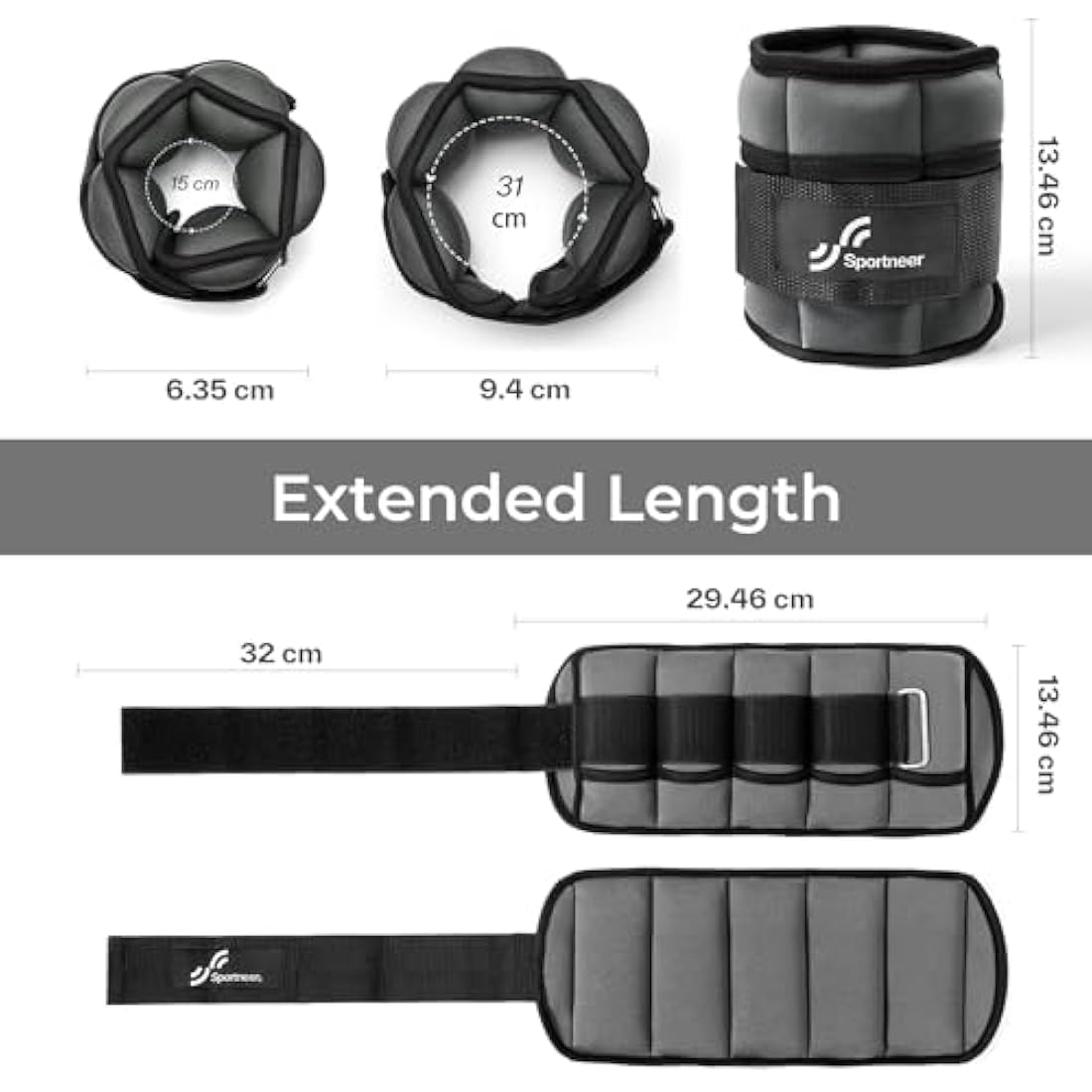 Sportneer Adjustable Ankle Weights Set: Leg Weights, Ankle Weight Wrist Weight Straps, 0.45-1.6kg for Per Ankle, 0.9-3.2kg for a Pair