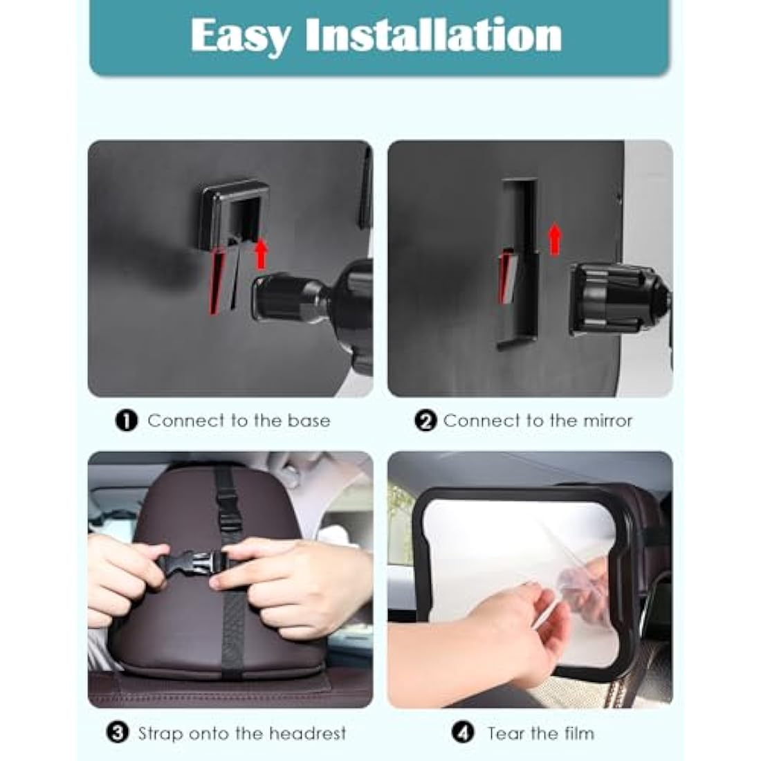 Zacro Baby Car Mirror - Large Fully Adjustable Shatter Proof Baby View Car Mirror Give Clear Views for Rear - Facing Car Seat, Strapped on Back Seat Headrest, Well - Designed for Baby Safety
