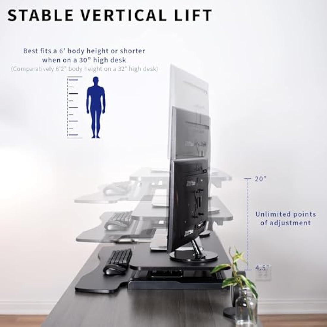 VIVO 91cm Desk Converter, K Series, Height Adjustable Sit to Stand Riser, Dual Monitor and Laptop Workstation with Wide Keyboard Tray, Black, DESK-V036KB