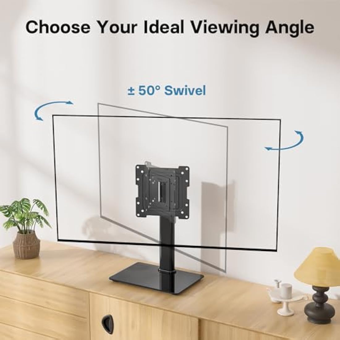 BONTEC Universal Swivel TV Stand for 17-43 inch Screens, Height Adjustable Table Top Pedestal TV Stand for LCD/LED/OLED/Plasma/Curved TVs up to 45kg, 2 Cable Ties Included