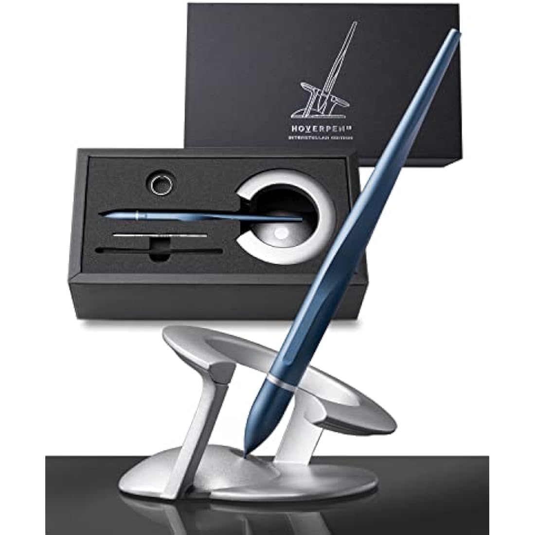 novium Hoverpen Interstellar - Futuristic Luxury Pen Made with Aerospace Alloys, Unique Aesthetic, Free Spinning Executive Pen, Mens Birthday Gift Ideas (Neptune Blue)