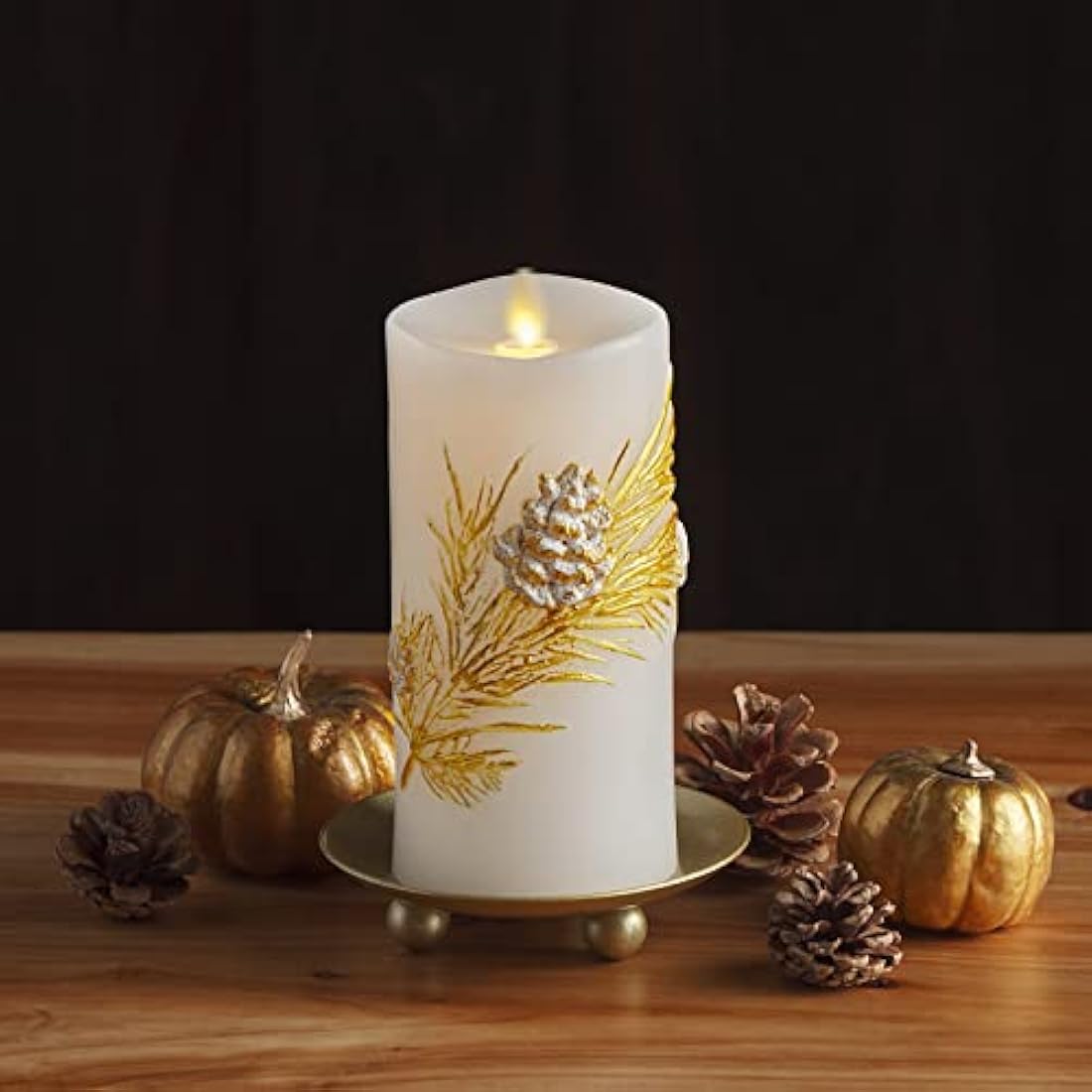 Luminara Embossed White Pinecone Flameless LED Candle Pillar (3" x 6.5") - with Recessed Edge Unscented Real Wax LED Battery Operated Candle Lights