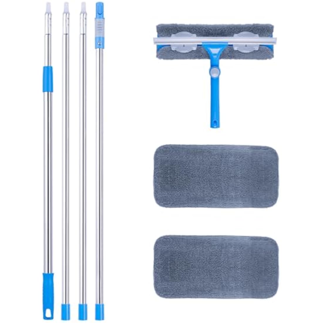 Mitclear 12 Foot (3.7m) Window Squeegee Cleaner Kit, Extension Poles + Silicone Squeegee (12in) + Window Washer, 2 in 1 Windows Glass Cleaning Tool for Indoor/Outdoor High Windows, Blue (IKU-110370)