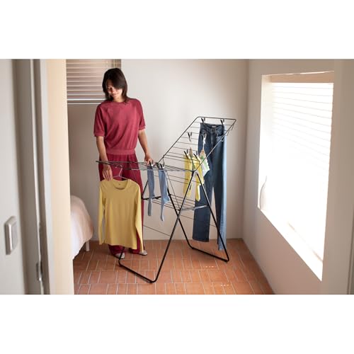 Brabantia HangOn Laundry Drying Rack (20m / Matt Black) Compact, Foldaway, Adjustable Indoor Stainless Steel Clothes Horse
