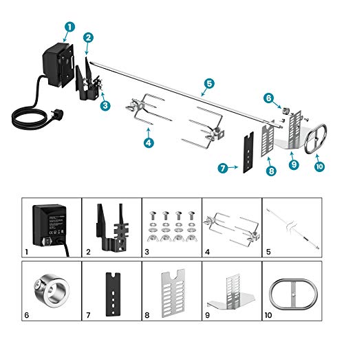 onlyfire BRK-6057 Universal Rotisserie Kit with Spit Rod Supports for Almost BBQ Grill, 4W Electric Motor for UK(73cm long)