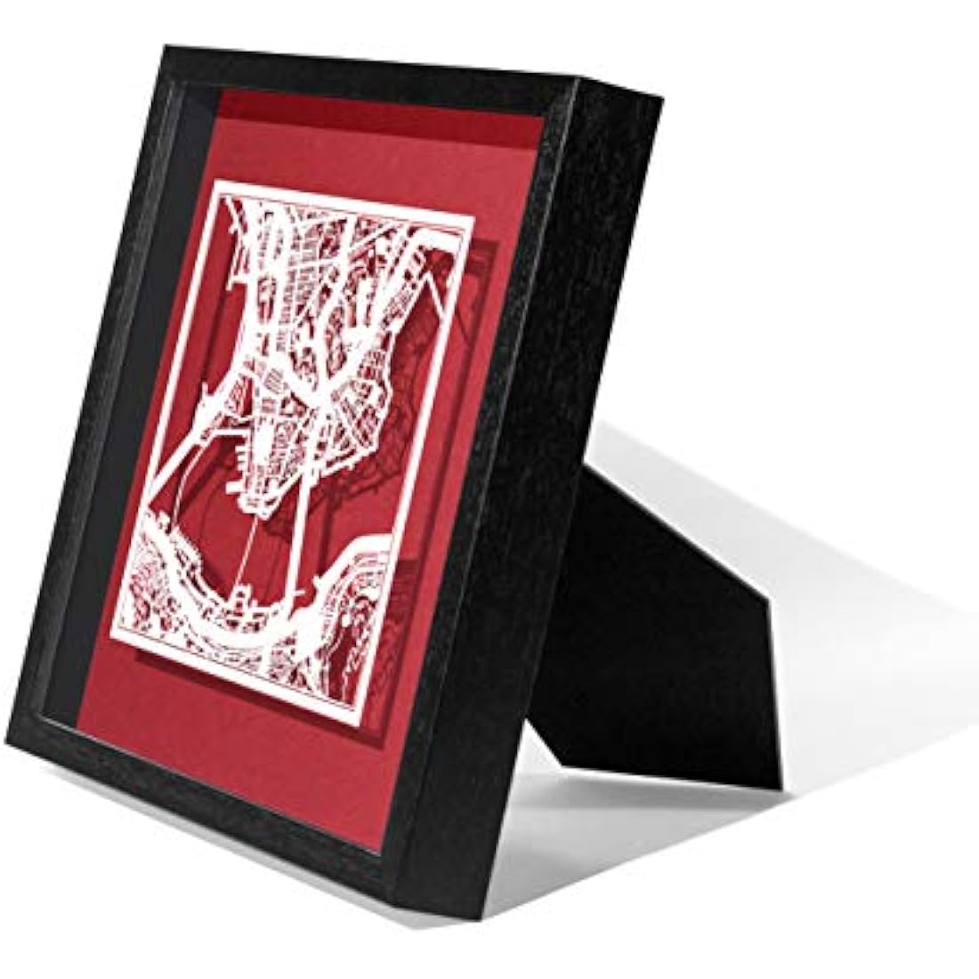 O3 DESIGN STUDIO Hong Kong Paper Cut Map framed, White map, Black frame, 9x9 inches, Gift Boxed, 4 background color, self-changing, Paper Art