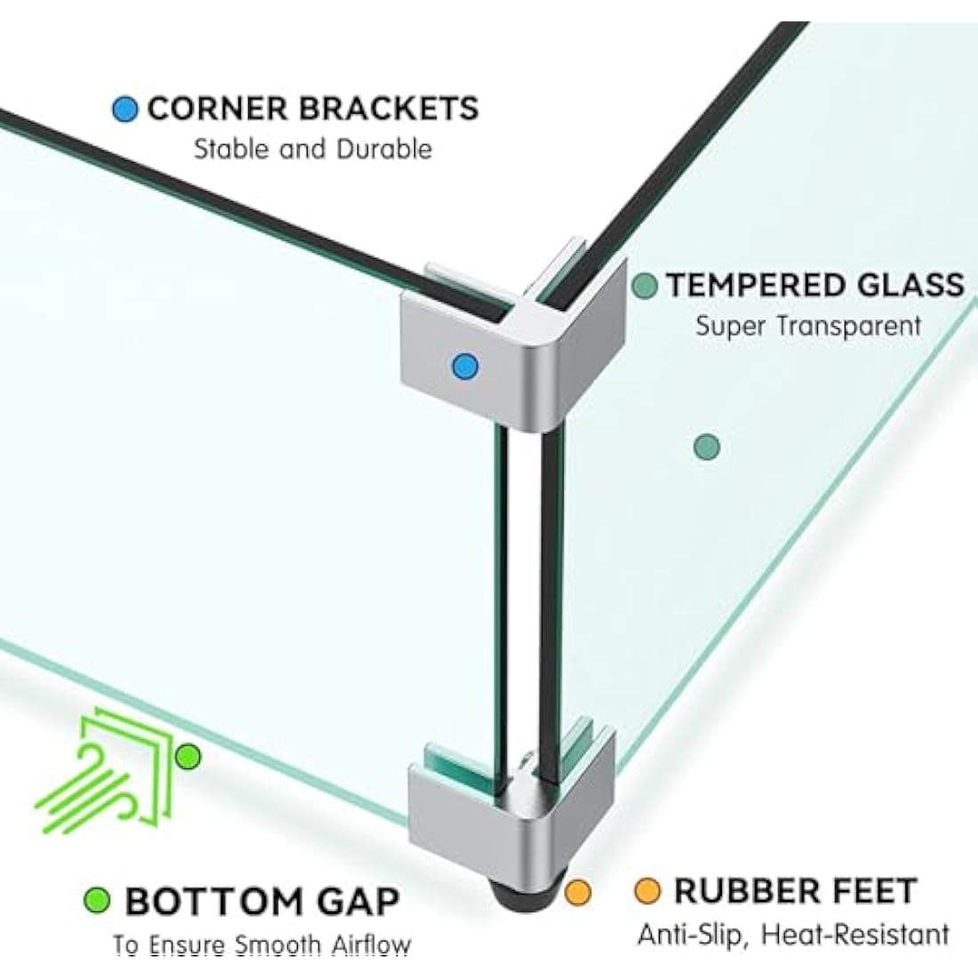 MESIDA 31"x12"x6" Fire Pit Glass Wind Guard, Tempered Glass Firepit Table Shield, Thick and Sturdy, with Hard Aluminum Corner Bracket & Rubber Feet