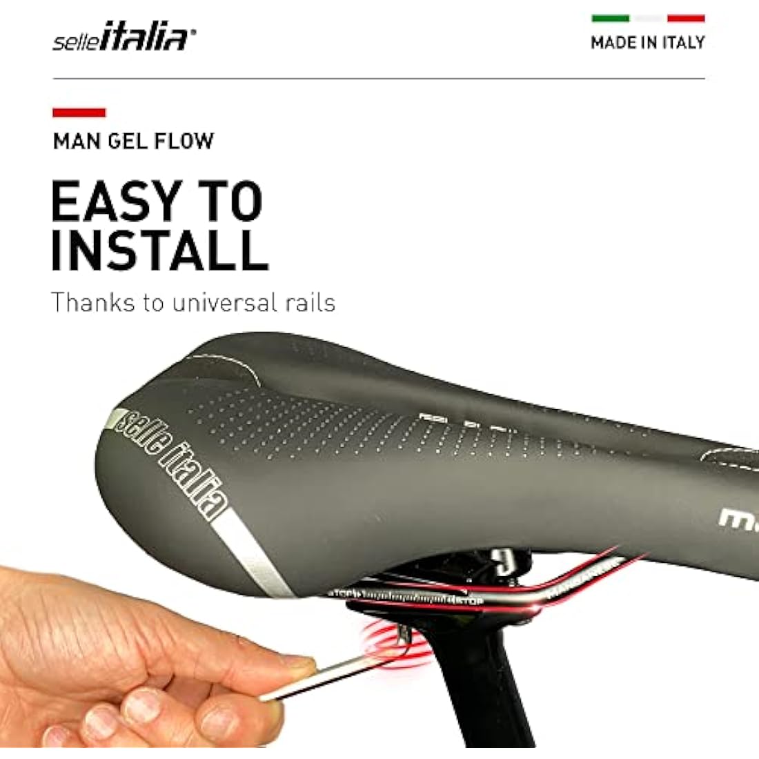 Selle Italia - Man Gel Flow Road Bike Saddle, Rail Manganese Tube Ø7, Road Saddle Gran Turismo Fiber-tek Comfort Gel, Shock Absorber