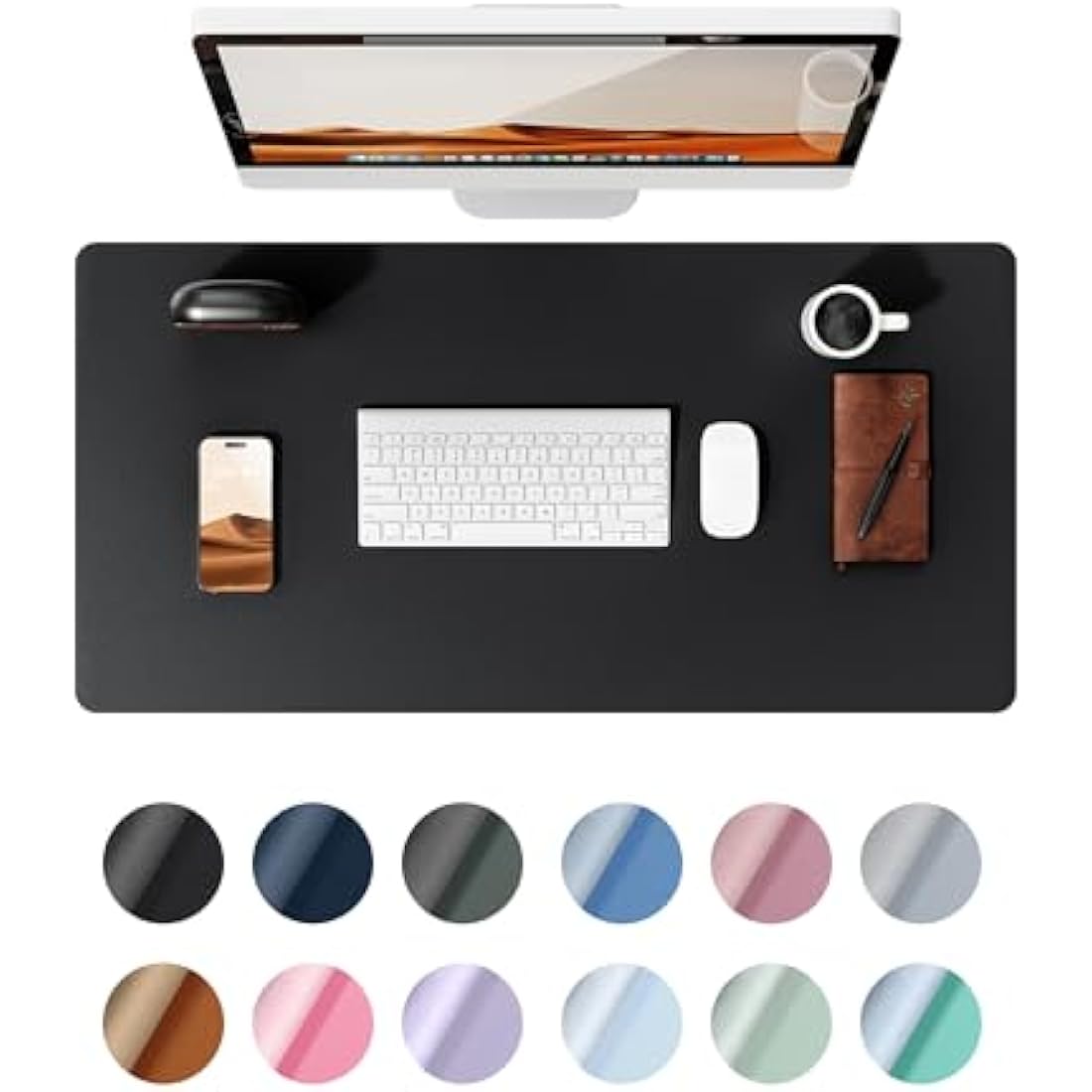 YSAGi Leather Desk Mat, Large Mouse Mat, Non-Slip Desk Pad, Waterproof PU Leather Table Protector Writing Pad for Office and Home (90 x 43 cm, Black)
