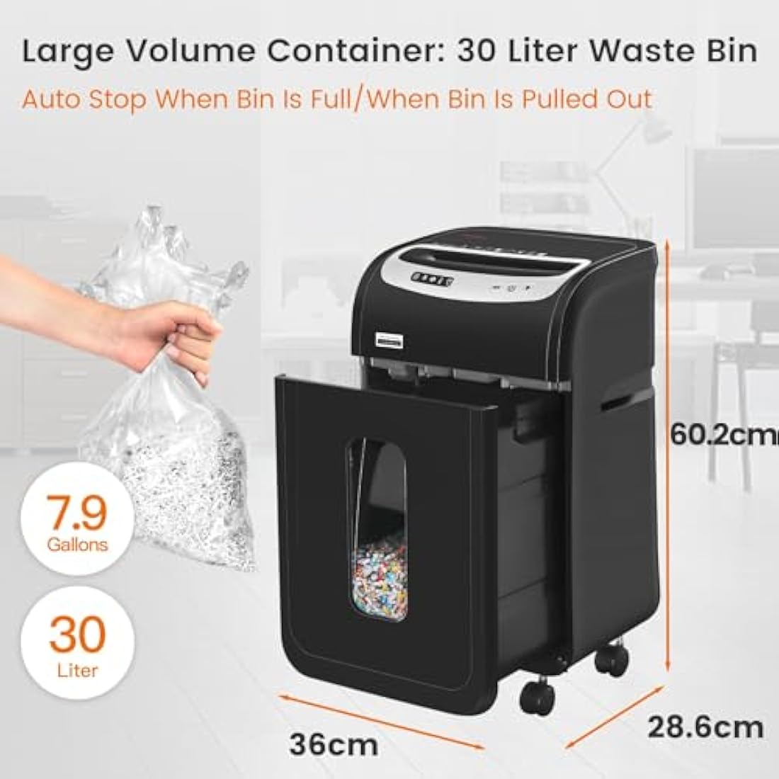 VidaTeco Mirco-Cut Paper Shredder Heavy Duty, 18-Sheet Shreds Paper/Card/Staple/Clip Paper Shredder for Home Office Use, Security Level P-4 Jam Proof System 30L Pullout Basket and Wheels