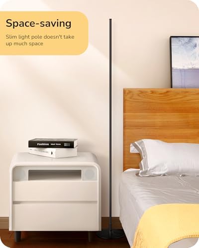 EDISHINE LED Floor Lamp, 146cm Minimalist Dimmable Standing Lamp with Foot Switch, Stepless Dimming, Tall Corner Lamp for Living Room, Bedroom, Office, 3000K, Black