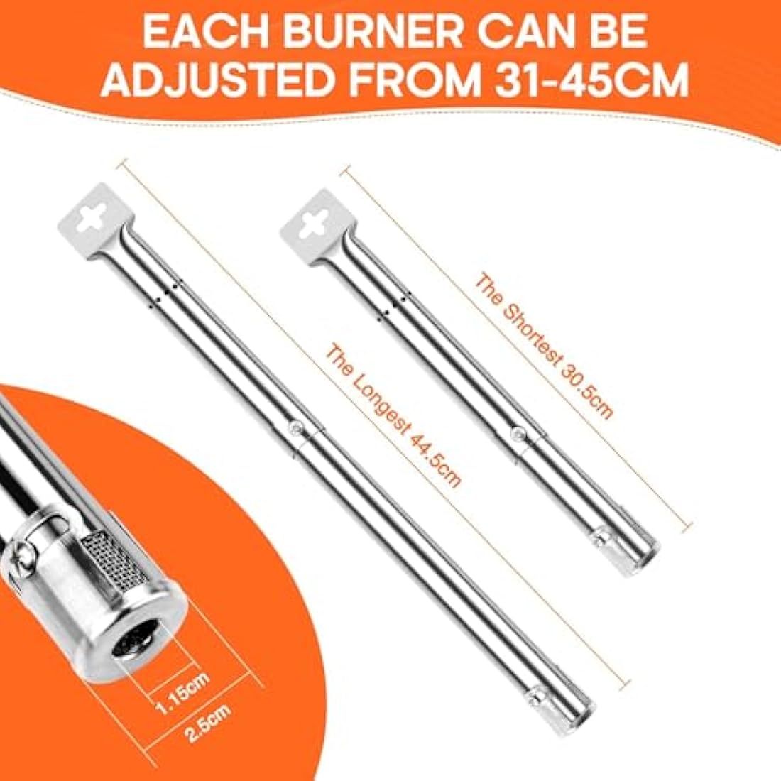 Denmay 31 to 45cm Universal Adjustable Burner for Outback, Blooma, Berkley, Jamie Olivier, Uniflame, Napoleon, Charbroil, CosmoGrill, Broil King, Landmann, Master Forge, Perfect Flame,Lowes, 3 Pack