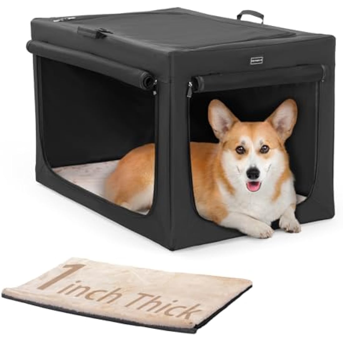 Petsfit Collapsible Dog Crate with Thicken Mat, Adjustable Fabric Sleeve for Perfect Fit, Breathable Mesh Doors, Portable Dog Crate 76 cm L x 50 cm W x 49 cm H Black
