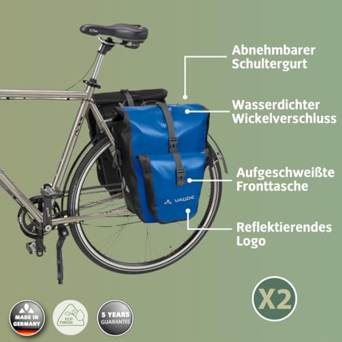 VAUDE Aqua Back Plus Bike Pannier, 2 x Rear Bike Rack Bag Waterproof, 51L Total Volume, Cycling Bag, Easy Mounting - Made in Germany