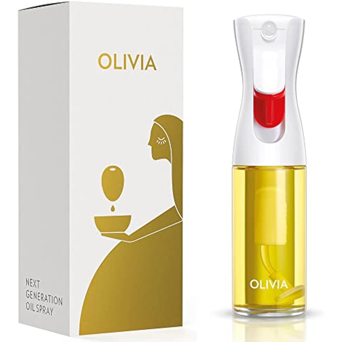 FLAIROSOL OLIVIA. The Original Advanced Oil Sprayer for Cooking, Kitchen, Salads, BBQs, Continuous Spray with Portion Control, 130ml Glass Olive Oil Sprayer(White Print)