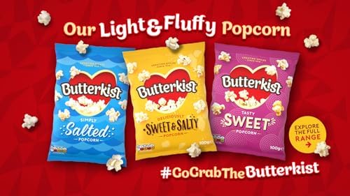 Butterkist CRUNCHY TOFFEE Popcorn 6x20g Snack Packs, Case of 12 - Gluten free, Source of Fibre, Made from Wholegrains, No Artificial Colours or Flavours, Suitable for Vegetarians