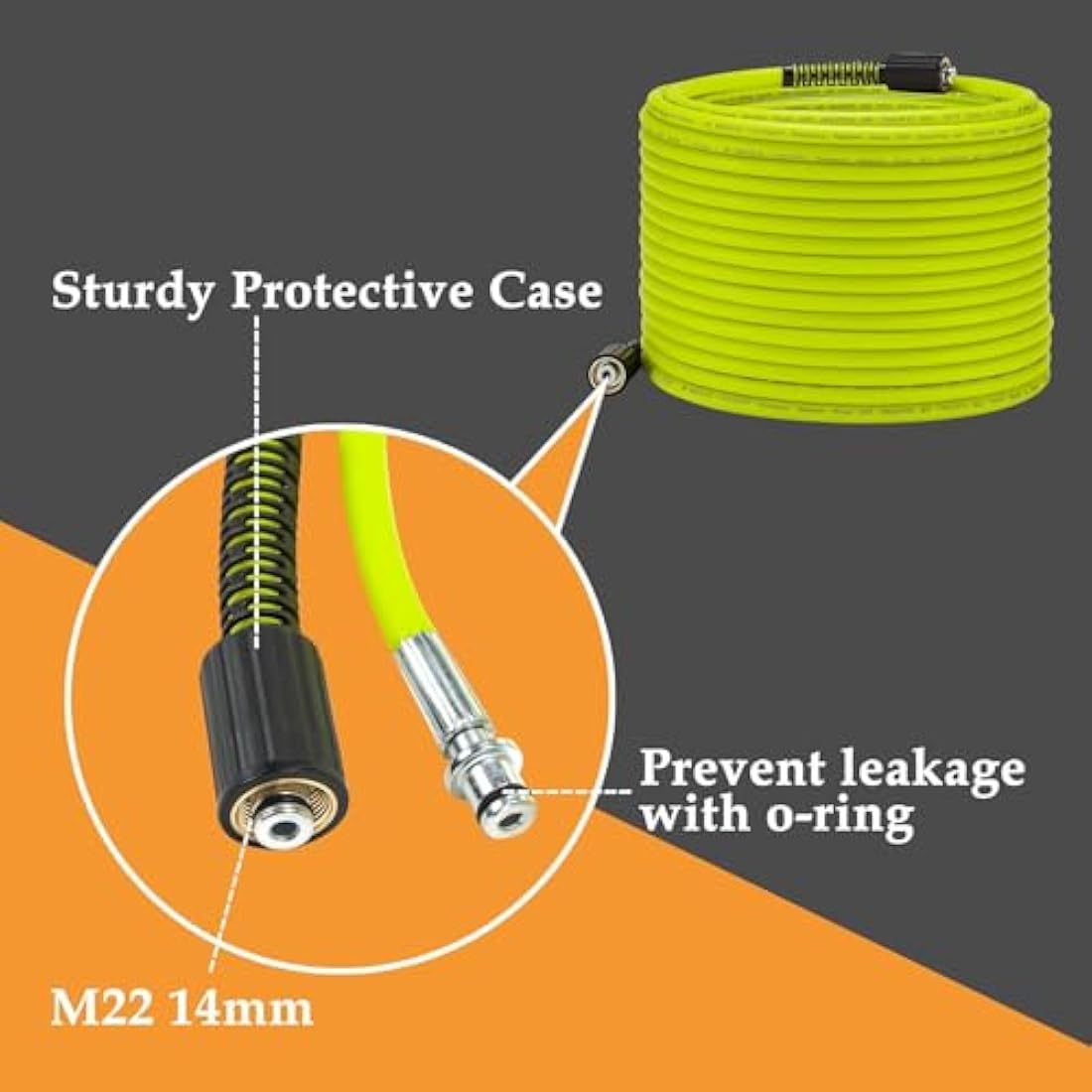 M MINGLE Pressure Washer Hose 50 FT x 1/4" - Replacement Power Wash Hose with Quick Connect Kits - High Pressure Hose with M22 14mm Fittings - 3600PSI