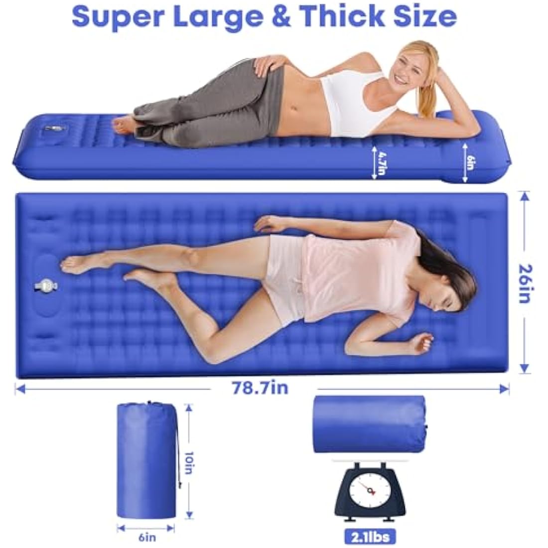MAMBAKOTR Camping Air Bed 12-15CM Extra Thick, Reinforced Support Structure with Built-in Foot Pump and Pillow Portable Camping Sleeping Mat Air Mattress for Tent Backpacking Hiking Travel