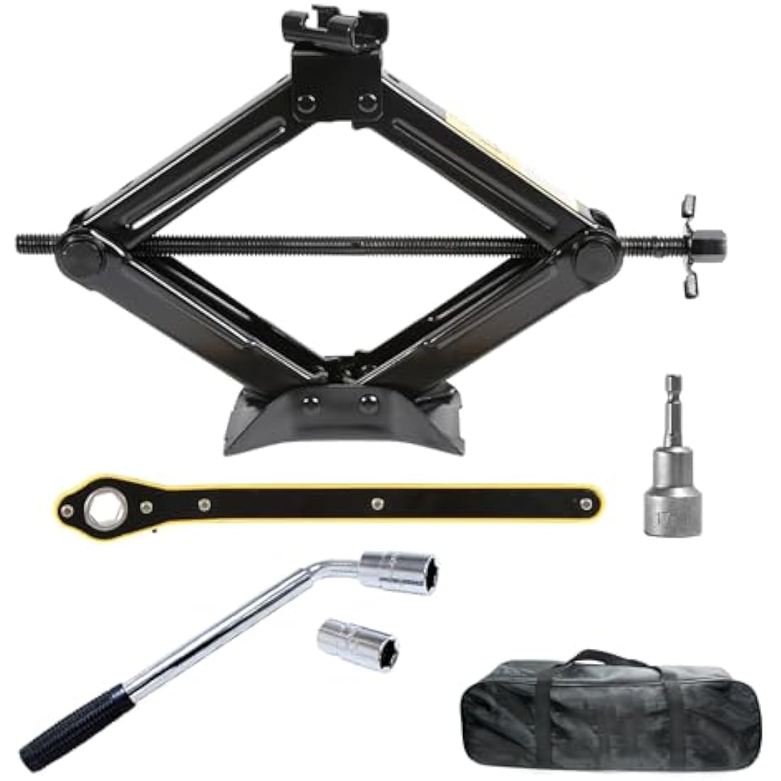 LEADSTAND Scissor Jack is 2tons, It Can Be Used With Electric Drill, Suitable for Cars and SUV Universal Car Emergency Kit with Lug Wrench (Scissor Jack + Lug Wrench + glove(2Ton))
